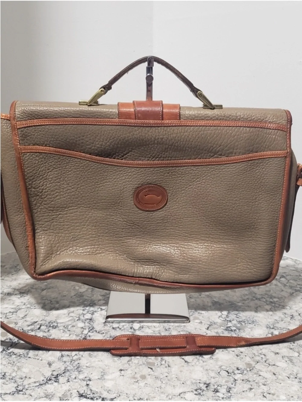 Dooney & Bourke Vintage All weather Taupe and Tan Two-Tone Leather Briefcase